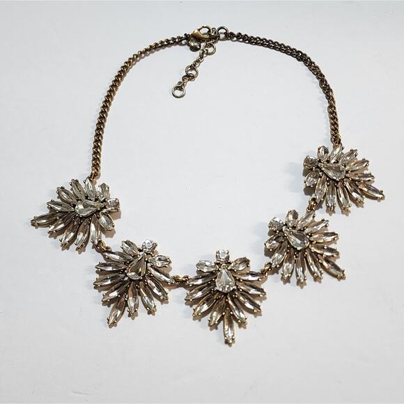 J. Crew Antique Gold Clear‎ Starburst Art Deco Necklace - Picture 1 of 8